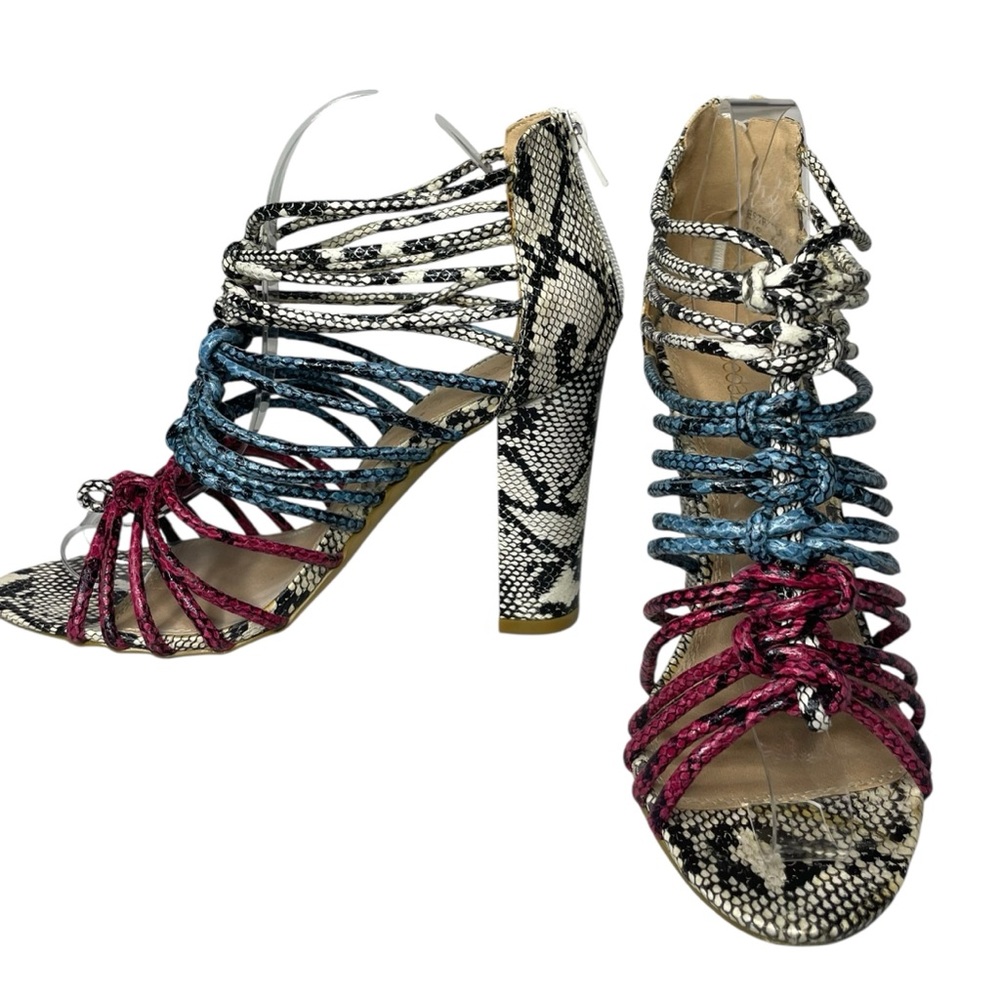 ShoeDazzle 8.5 Estrella Multicolored Snake Strappy Women's Sandals